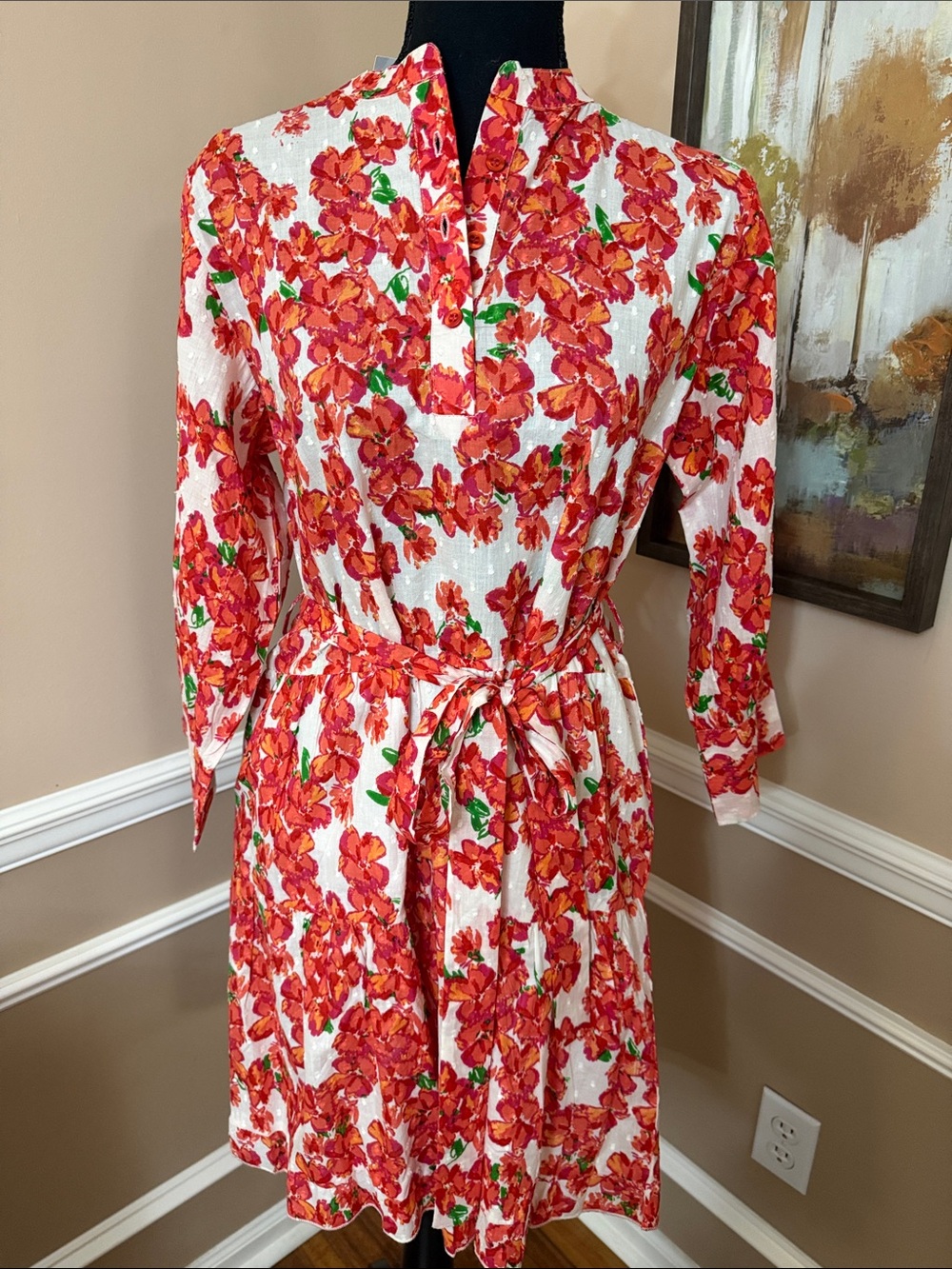 Red Floral Tie-Waist Mini Dress